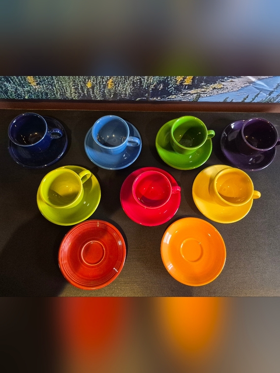 Fiestaware Other - 16 Fiestaware P86 Cups & Saucer Cobalt Peacock Shamrock Plum Chartreuse Scarlet